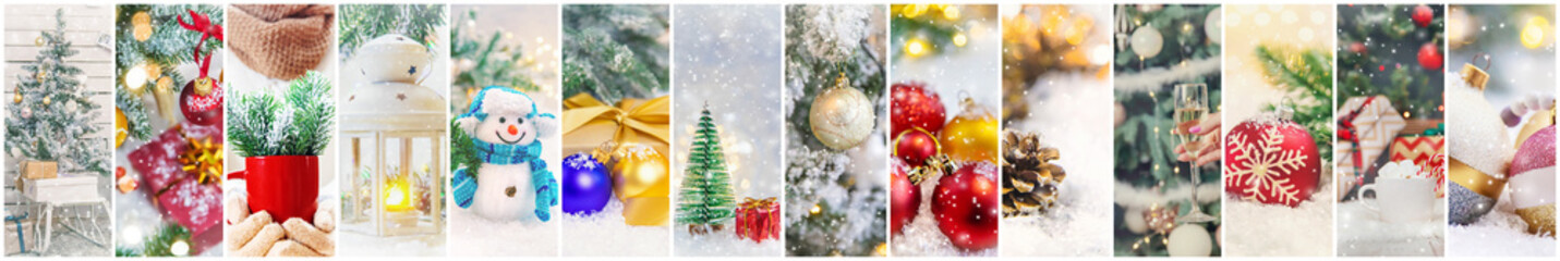 Collage with beautiful Christmas photos. Selective focus.