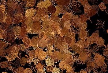 Dark Orange vector doodle background with trees, branches.