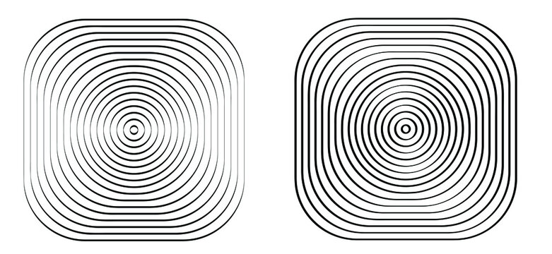 Hypnotic squares or circle spiral symbol, black and white maze background Seamless geometric line pattern. increasing or decreasing icon or pictogram. Labyrinth, square in stripes lines