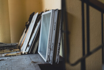 Replacement of old windows in section of apartment building.