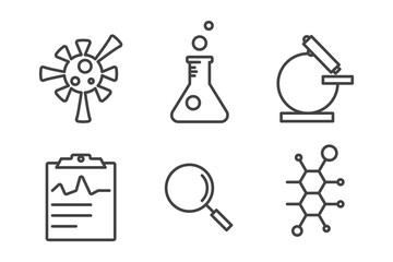 Laboratory icon set. Outline thin line illustration. Isolated on white background. 