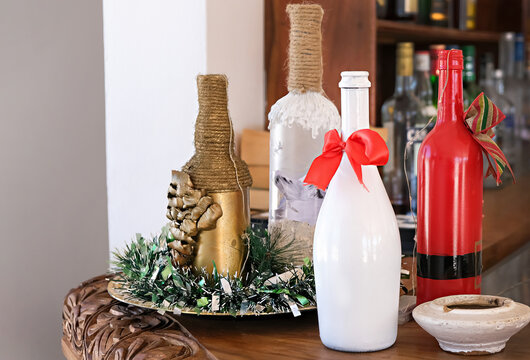 Handmade Christmas and Bew Yeardecor on the table.