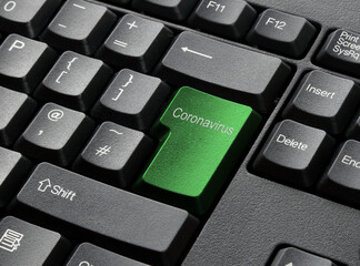 A Black Keyboard With Green Coronavirus Key