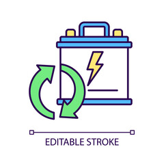 Recyclable lead-acid batteries RGB color icon. Car accumumlator recycling. Rechargeable energy cell. Environment protection. Isolated vector illustration. Simple filled line drawing