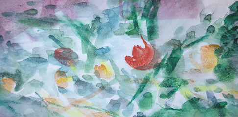 Winter charm wallpaper. Surge background. Abstract hand painted snow texture. Watercolor painting on paper surface.