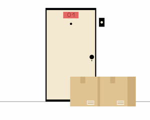 Delivered parcels at the door. Boxes at the front door. Vector illustration