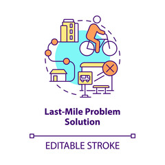 Last-mile problem solution concept icon. Scooter sharing benefit abstract idea thin line illustration. Public transportation issue. Vector isolated outline color drawing. Editable stroke