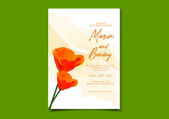 Wedding invitation card with beautiful blooming floral 