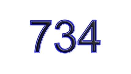 blue 734 number 3d effect white background