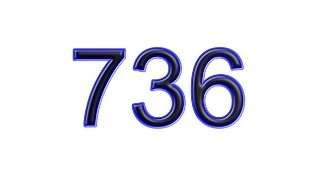 blue 736 number 3d effect white background