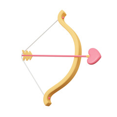 Bow with Cupid arrow. Romantic icon. 3d rendering illustration.