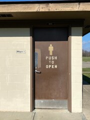 Outdoor Building Men's Room Bathroom, Push To Open