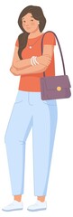 Obraz premium Offended girl. Sad woman shrank from the cold, upset girl for ridicule, bullying at school, cartoon character, vector illustration