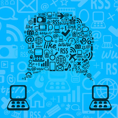 Blue Speech Cloud between Two Laptop Computer.