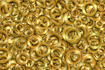 Abstract background of layers of gold rings of different sizes