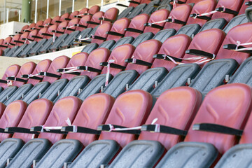 Empty stadium seats, because of covid pandemic lockdown.