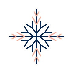 Winter line art snowflake icon, colorful winter holiday ornament, graphic design element. Line icon. Vector illustration isolated on white background