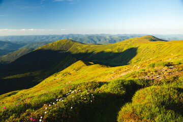 Sunny mountain landscape in summer day.