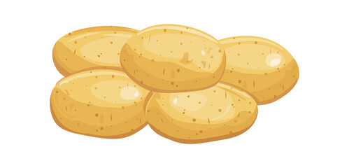 Pile of potatoes. Boiled baked or raw root golden yellow potato in peel, cartoon vector illustration