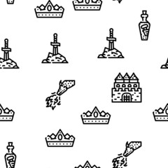 Fairy Tale Story Medieval Book Vector Seamless Pattern Thin Line Illustration