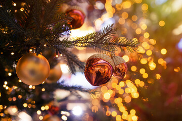 Obraz na płótnie Canvas Close-up of a beautifully decorated Christmas tree