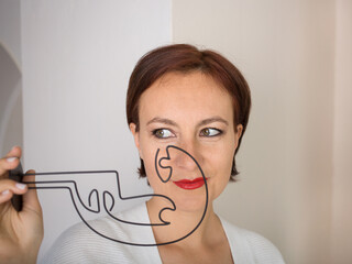 facial portrait of a woman of 35 - 40, mysterious in search of a solution. indecision, reflection,...