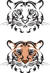 Portrait of a tiger in a linear image and in different colors, stylized
