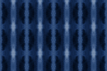Modern watercolor kaleidoscopic indigo blue seamless pattern in batik, shibori or tie dye style.