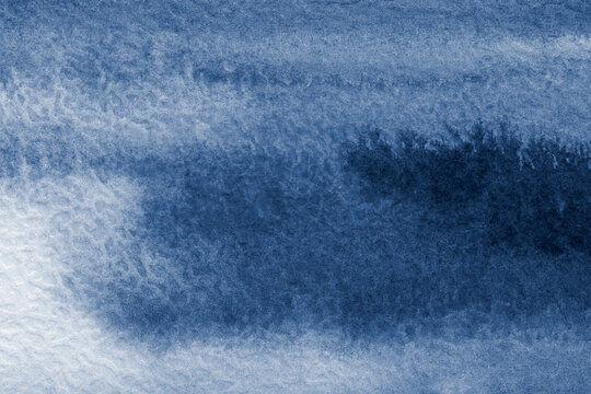 Abstract painting. Watercolor texture in cyanotype monochrome blue . Modern art landscape. Painted background, concept of sky, snow, ice