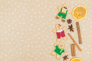 Gingerbread cookies on brown background