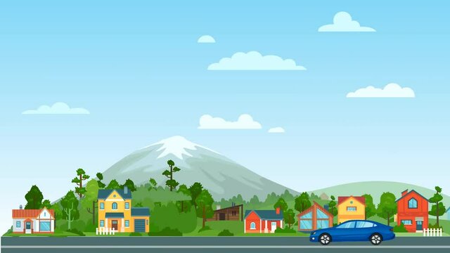 animation 2d of car rolling in road
