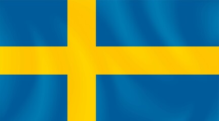 National flag of Sweden with imitation of light waves on the fabric. Vector stock illustration