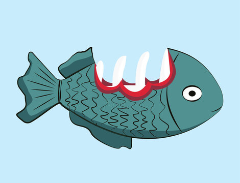 recommend clip art: Isolated cute sea fish. Freshwater aquarium cartoon fish for print, children development. Flat geometric fish design. Fish with a bite. For Textile, Fabric. Vector graphics.