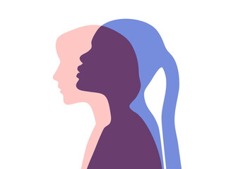 Women mental health illustration. Woman likeness silhouettes in different state of mind. Concept.