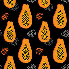 Summer tropical seamless pattern with papaya fruit