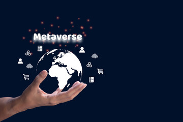world in hand with metaverse, business technology concepts, online transactions, big data discovery, cloud computing management