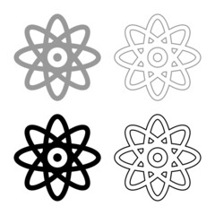 Atom molecular sign set icon grey black color vector illustration image flat style solid fill outline contour line thin