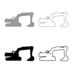 Excavator silhouette Special equipment Dusty digger Building machine set icon grey black color vector illustration image flat style solid fill outline contour line thin