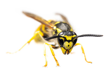 front view of single european / german wasp ( Vespula germanica ) isolated on white background - alive