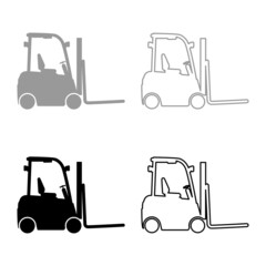 Forklift Loader Fork lift warehouse truck silhouette set icon grey black color vector illustration image flat style solid fill outline contour line thin