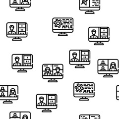 Video Conference Communication Vector Seamless Pattern Thin Line Illustration