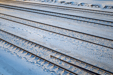 Railway tracks on a sunny winter day