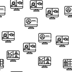 Video Conference Communication Vector Seamless Pattern Thin Line Illustration