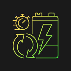 Battery recycling rates gradient vector icon for dark theme. Electronic waste processing speed. Utilization statistic. Thin line color symbol. Modern style pictogram. Vector isolated outline drawing