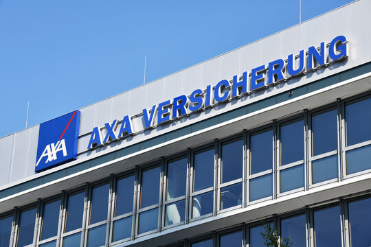 Dusseldorf, North Rhine-Westphalia, Germany - September 9, 2021: AXA insurance in Dusseldorf, Germany - AXA is a French multinational insurance firm