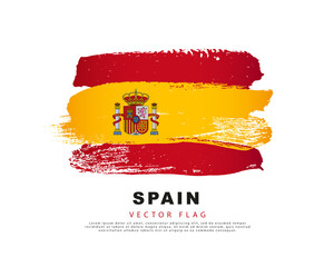 Spain flag. Hand drawn red and yellow brush strokes. Vector illustration isolated on white background. - obrazy, fototapety, plakaty