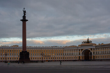 View of the Alexander Column in St Petersburg