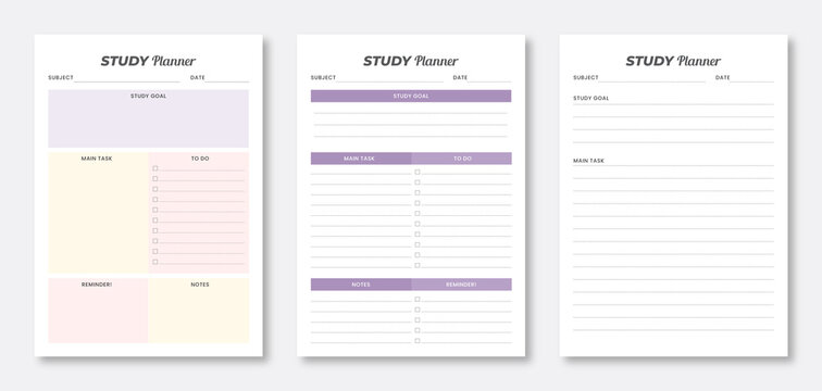 Study planner templates collection. Minimal study planner design set. minimalist planner template collection set. kdp interior planner template design.