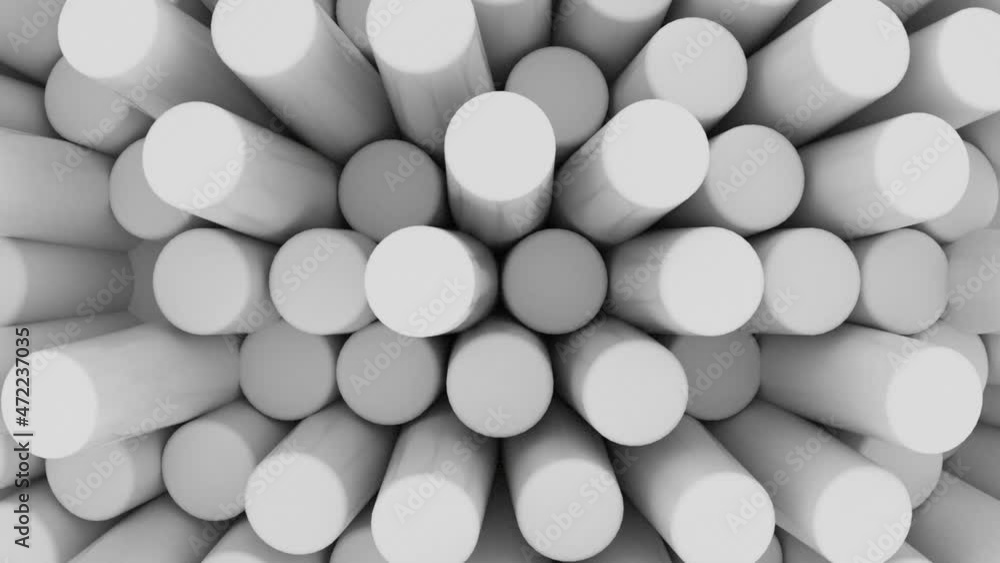Poster close-up in front of the camera is a continuous stream of white cylinders moving up and down. seamle
