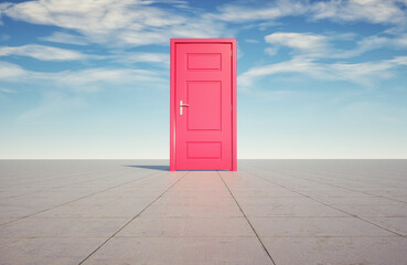 Closed door on empty field.